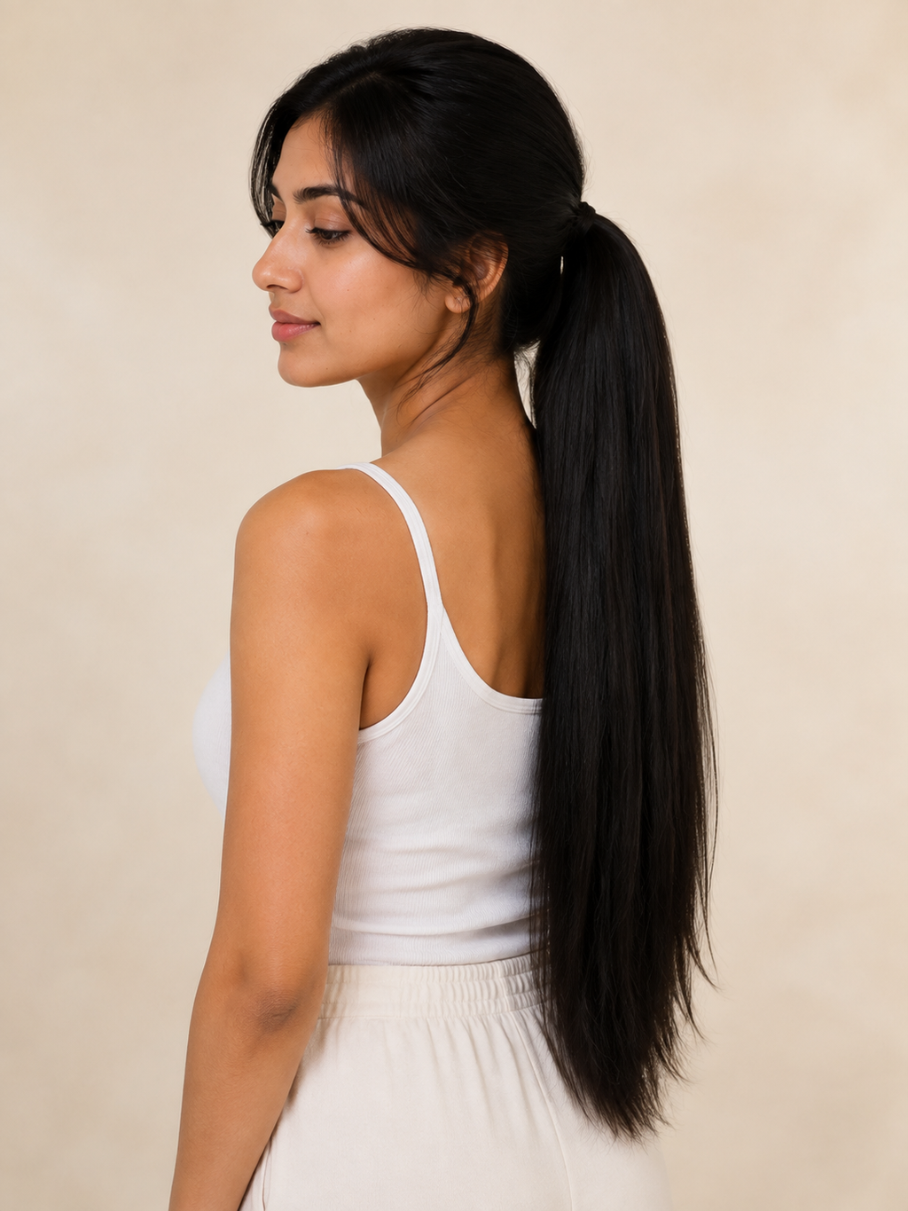 Flat Clip Ponytail Extension worn three-quarter view