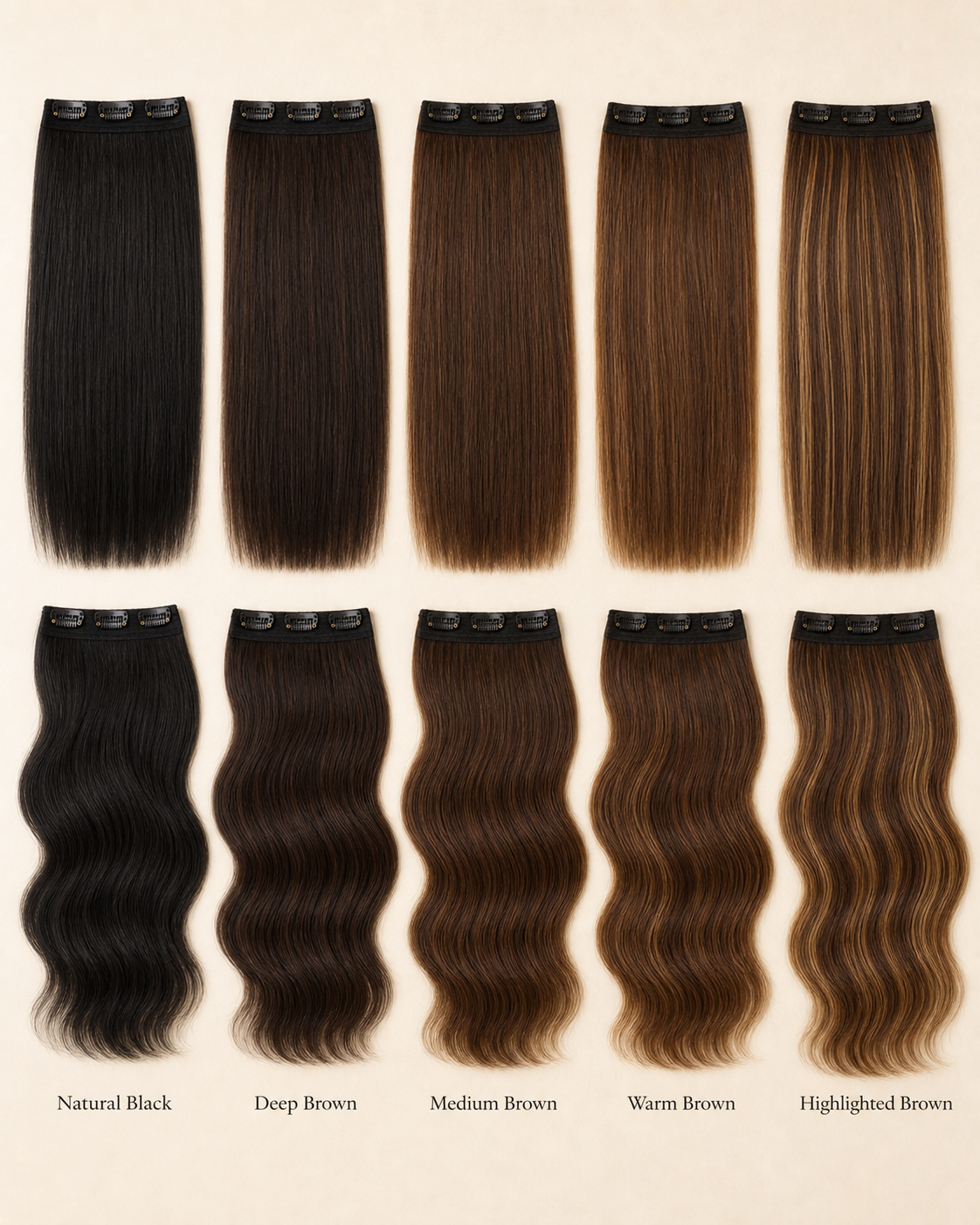 4 Clip Hair Volumiser, Clip-In Volume Set - colour and texture chart