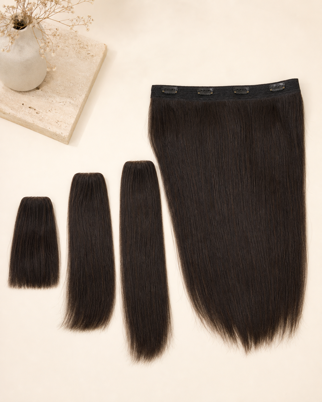 4 Clip Hair Volumiser, Clip-In Volume Set - length comparison