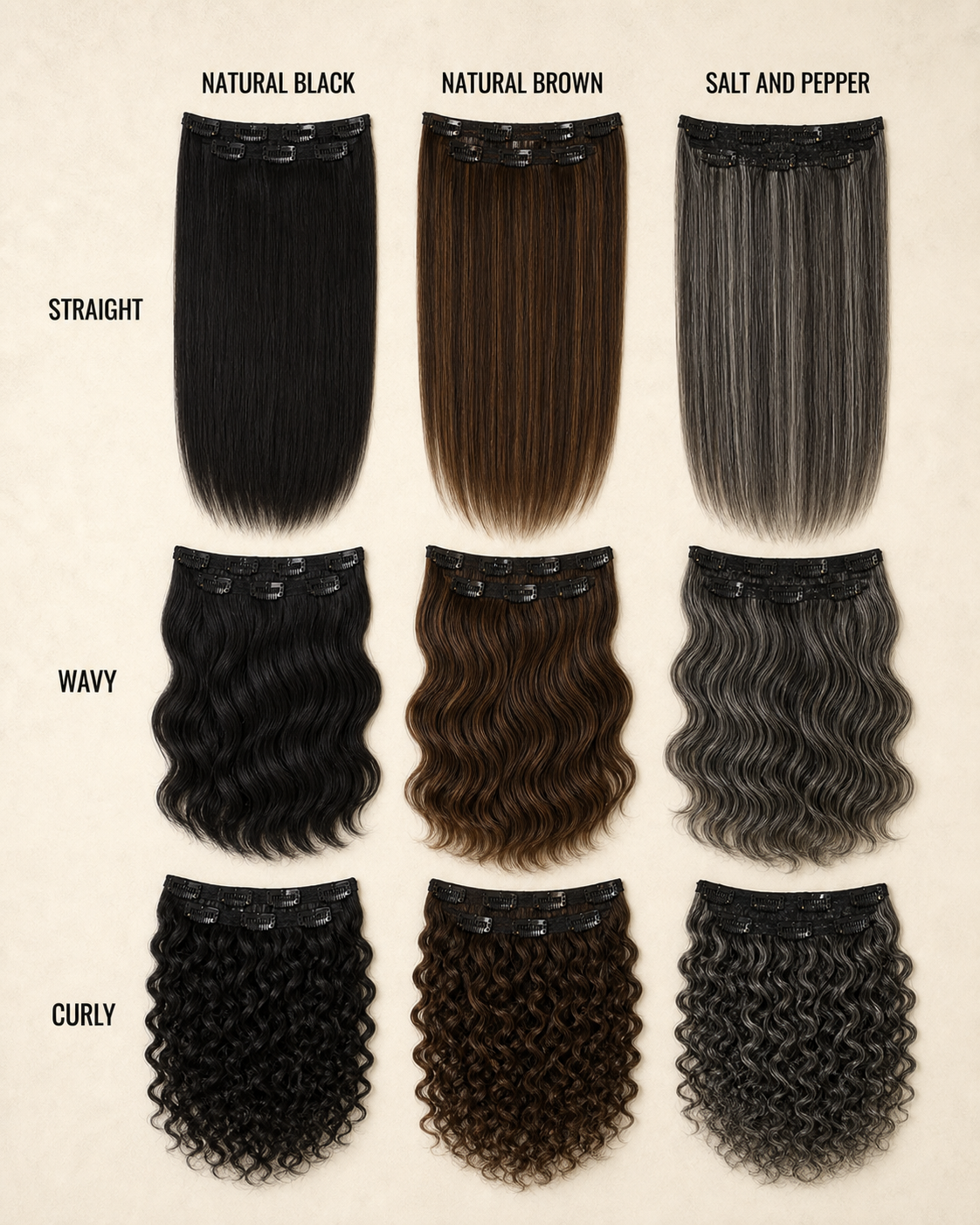 5 Clip Hair Volumiser, Clip-In Volume Set - colour and texture chart