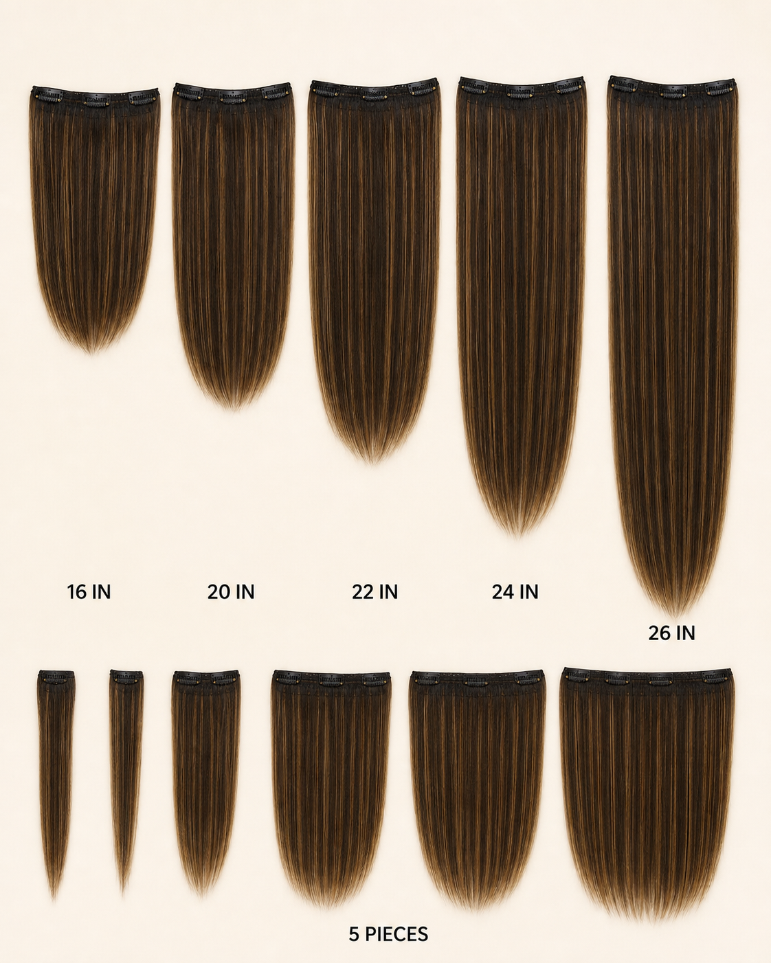 5 Clip Hair Volumiser, Clip-In Volume Set - length comparison