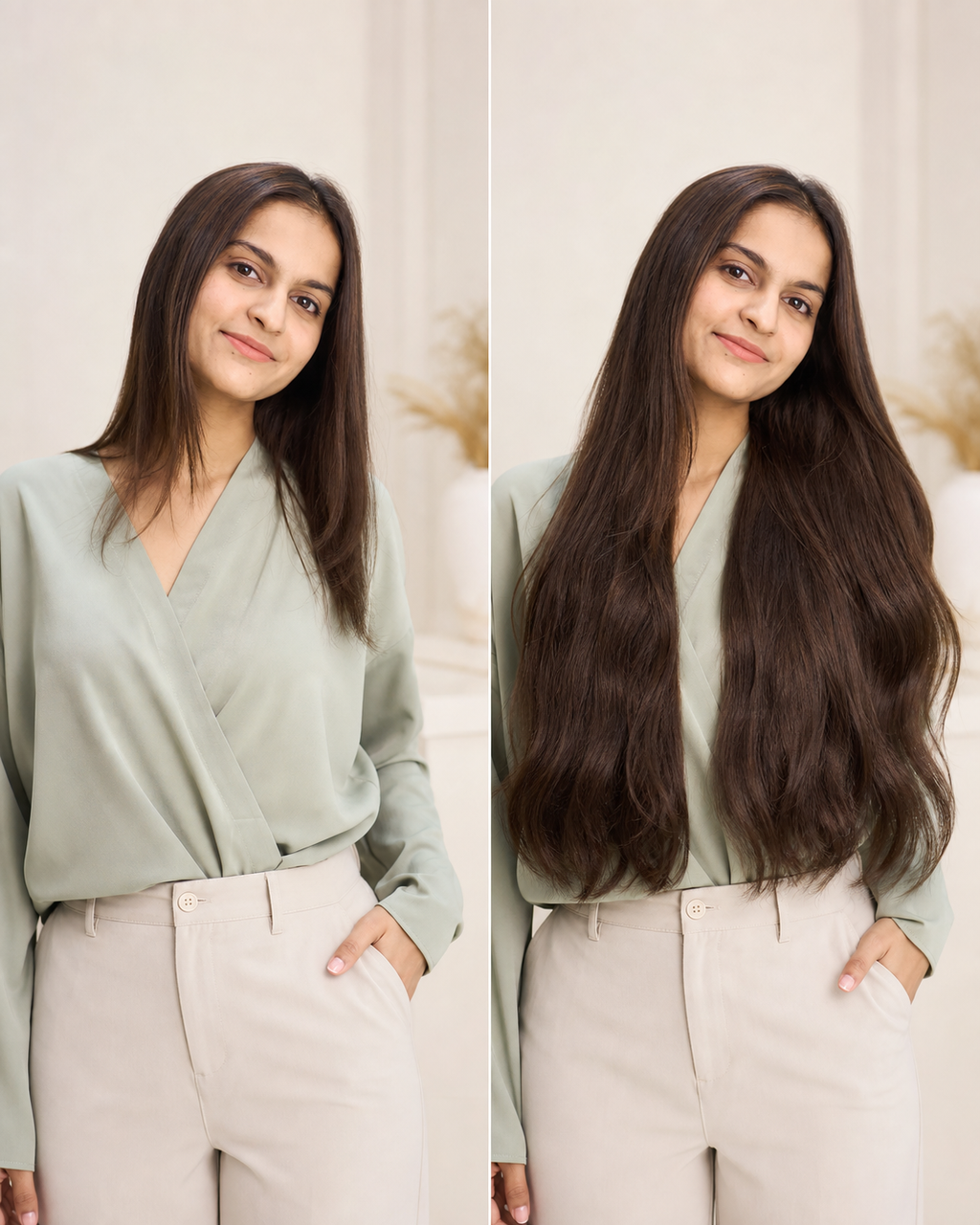 5 Piece Clip-In Hair Extension Set, Volume & Length - before and after result