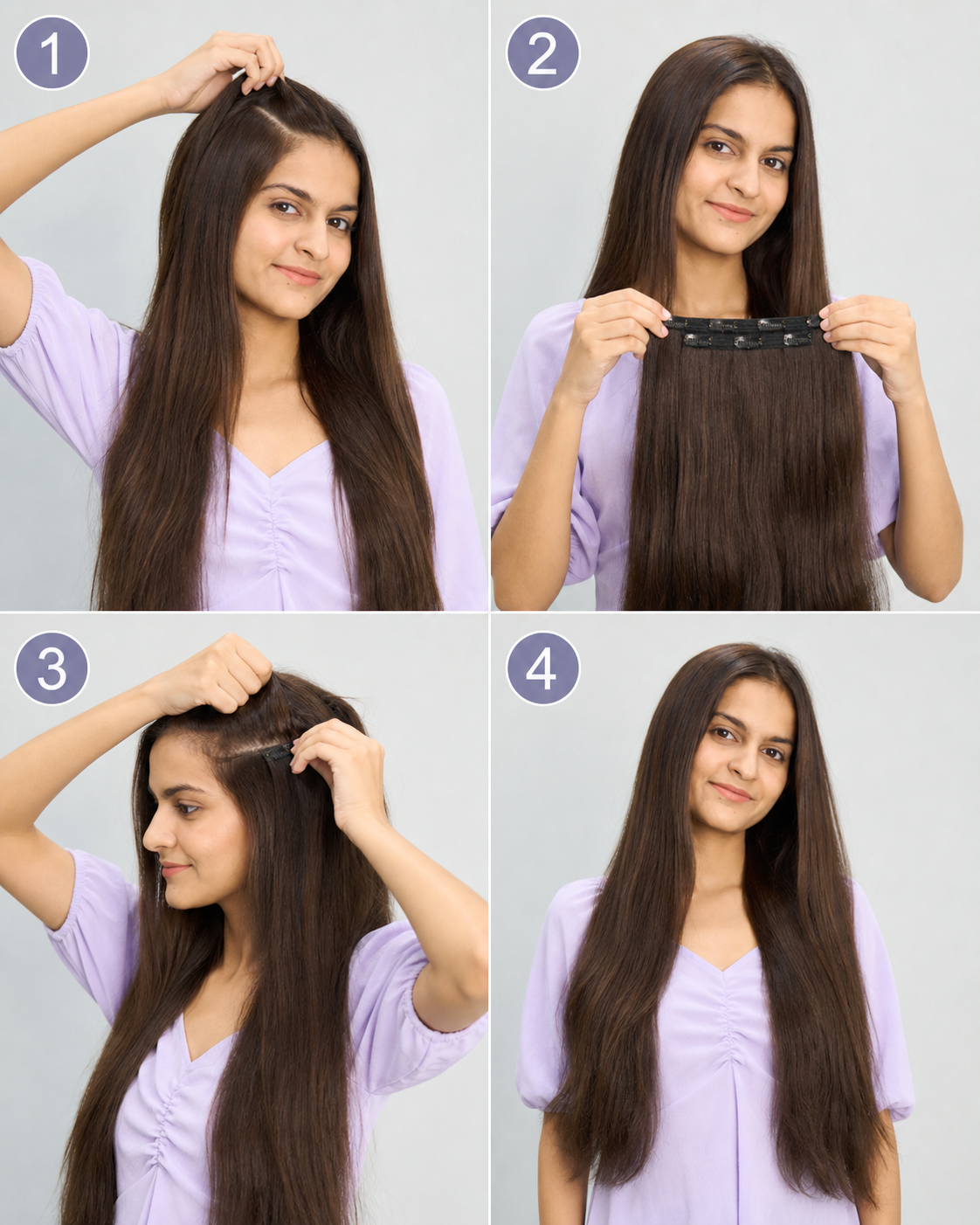 7 Piece Clip-In Hair Extension Set, Full Volume - step by step how to use guide