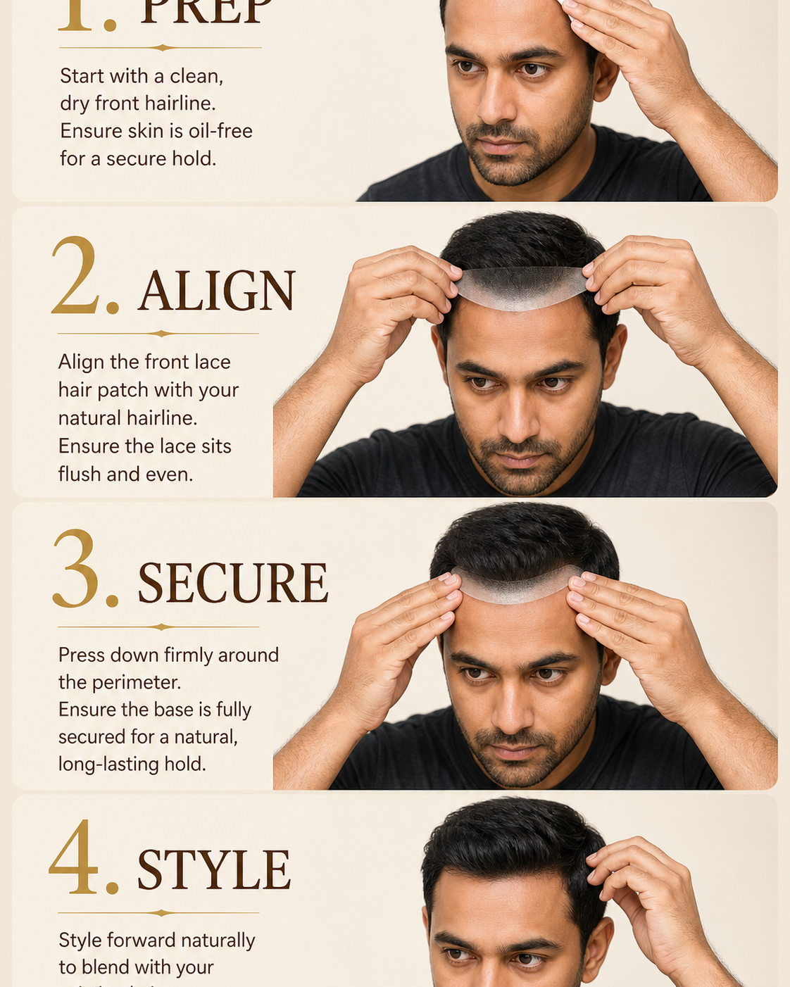 Australian Front Lace Hair Patch for Men, Durable Base - step by step how to use guide