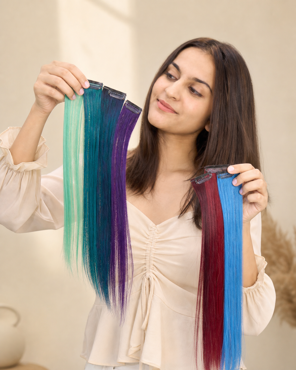 Clip-In Highlight Strands, Coloured Hair Streaks - held in hand