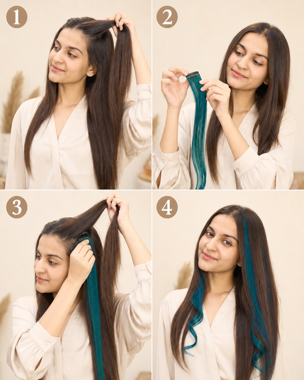 Clip-In Highlight Strands, Coloured Hair Streaks - step by step how to use guide