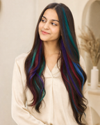Clip-In Highlight Strands, Coloured Hair Streaks - worn result on model