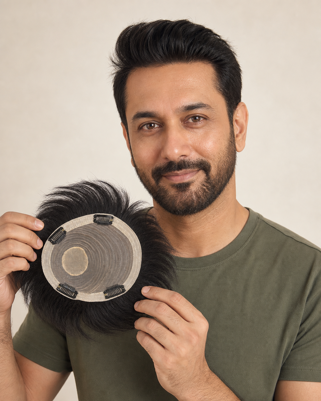 Clip-On Hair Patch for Men, Instant No-Glue Coverage - held in hand