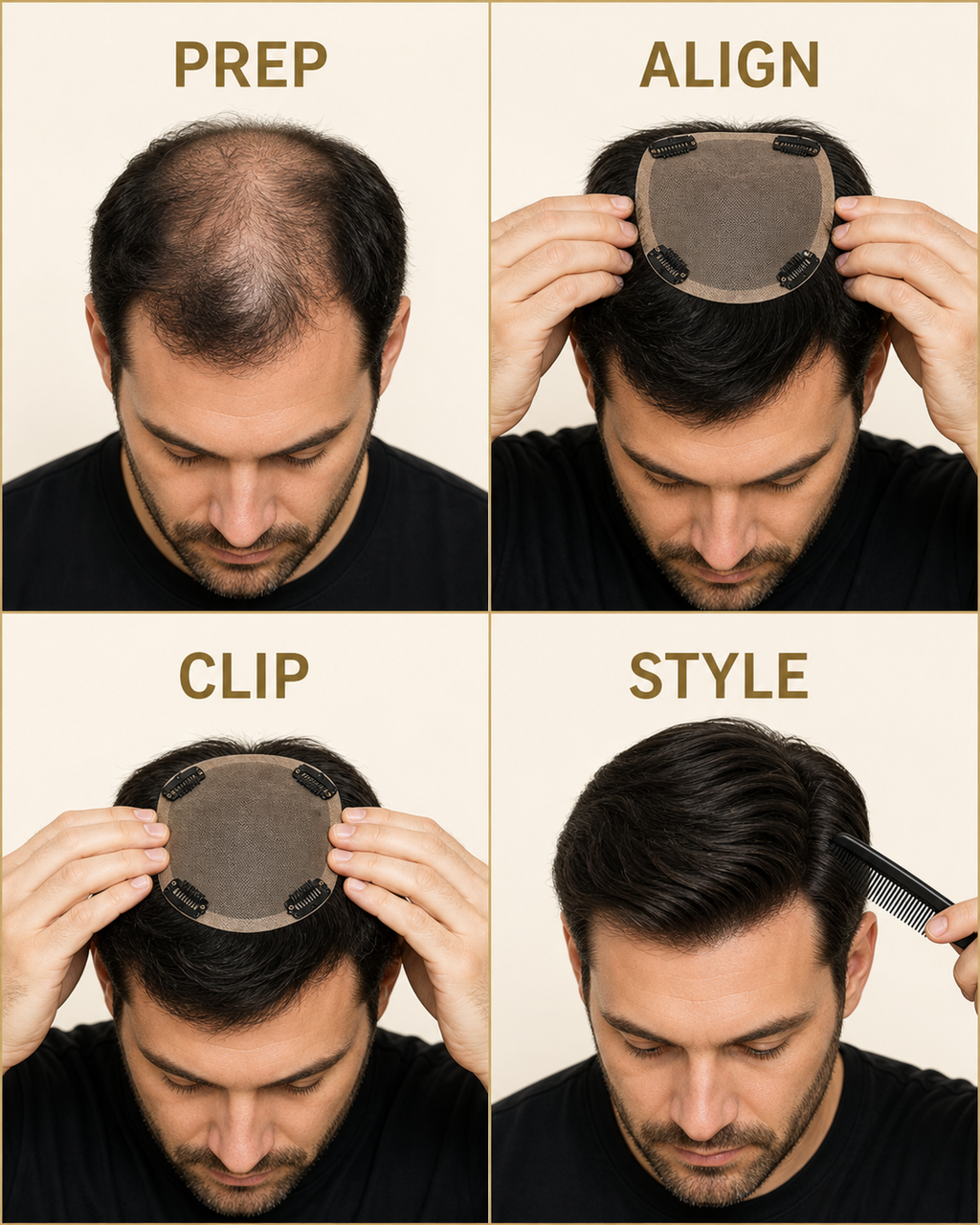 Clip-On Hair Patch for Men, Instant No-Glue Coverage - step by step how to use guide