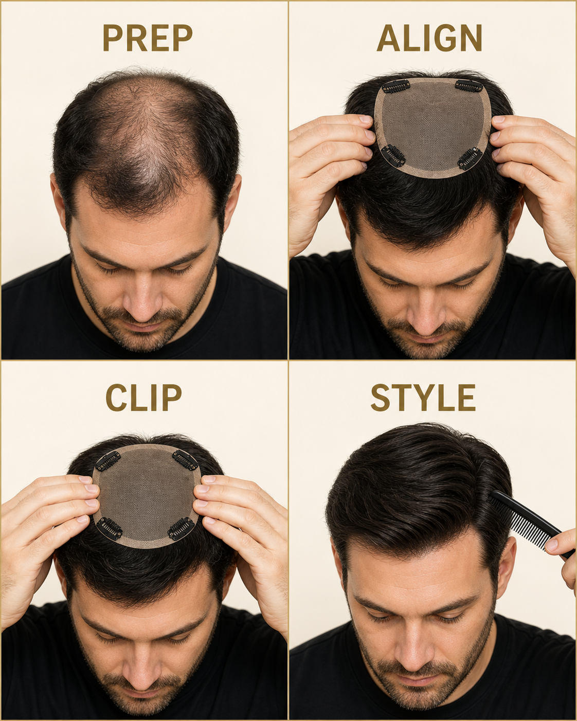 Clip-On Hair Patch for Men, Instant No-Glue Coverage - step by step how to use guide