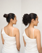 Curly Topknot Hair Extension, Clip-In Messy Bun - before and after result