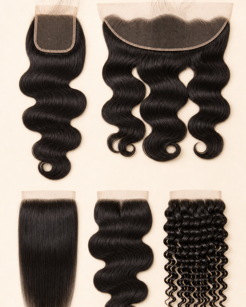 Hair Closures & Frontals, 100% Human Hair - available texture options
