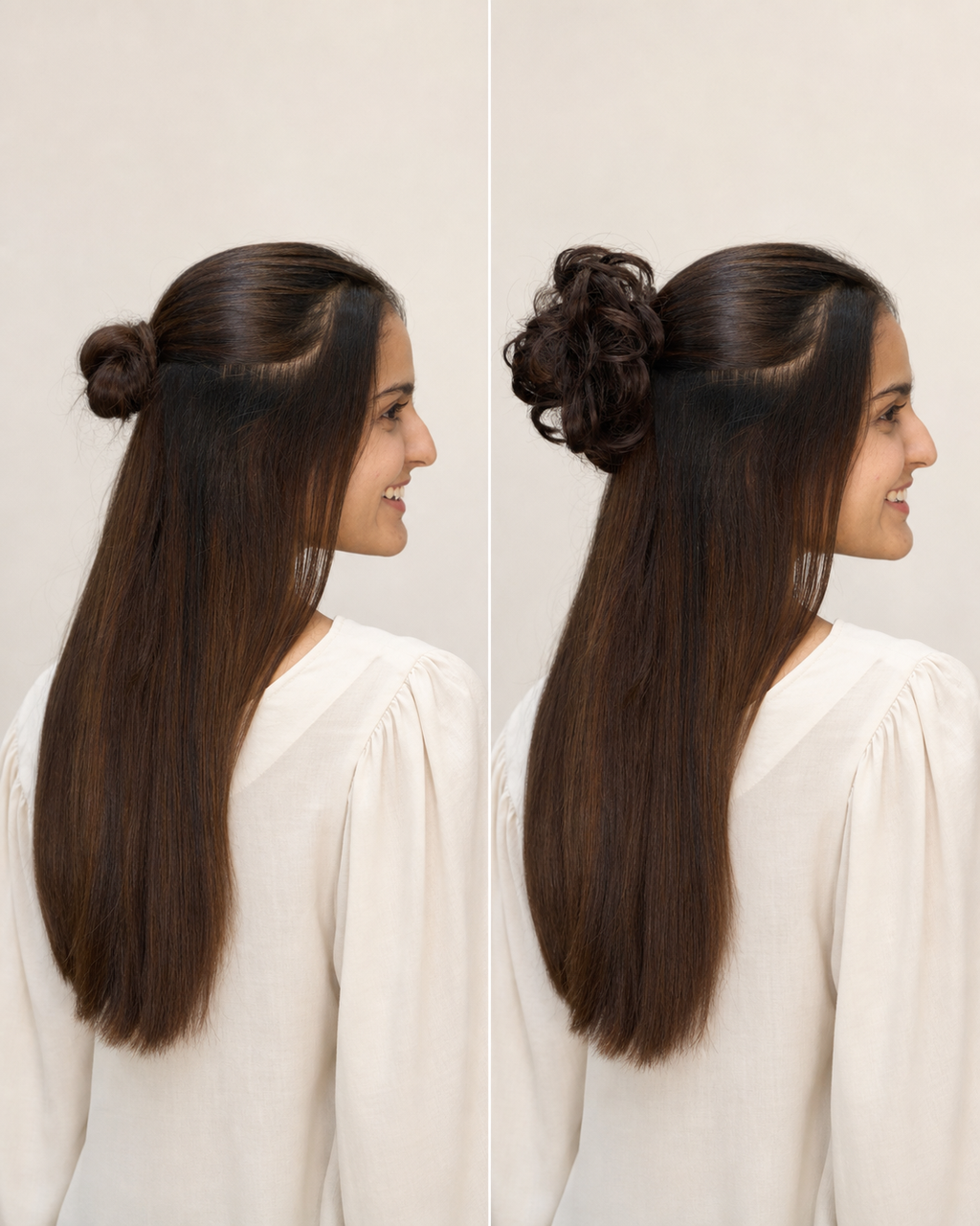 Hair Donut Bun Maker, Volumising Scrunchie - before and after result