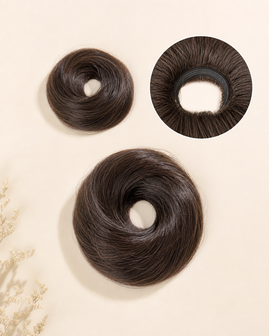 Hair Donut Bun Maker, Volumising Scrunchie - size reference and base detail
