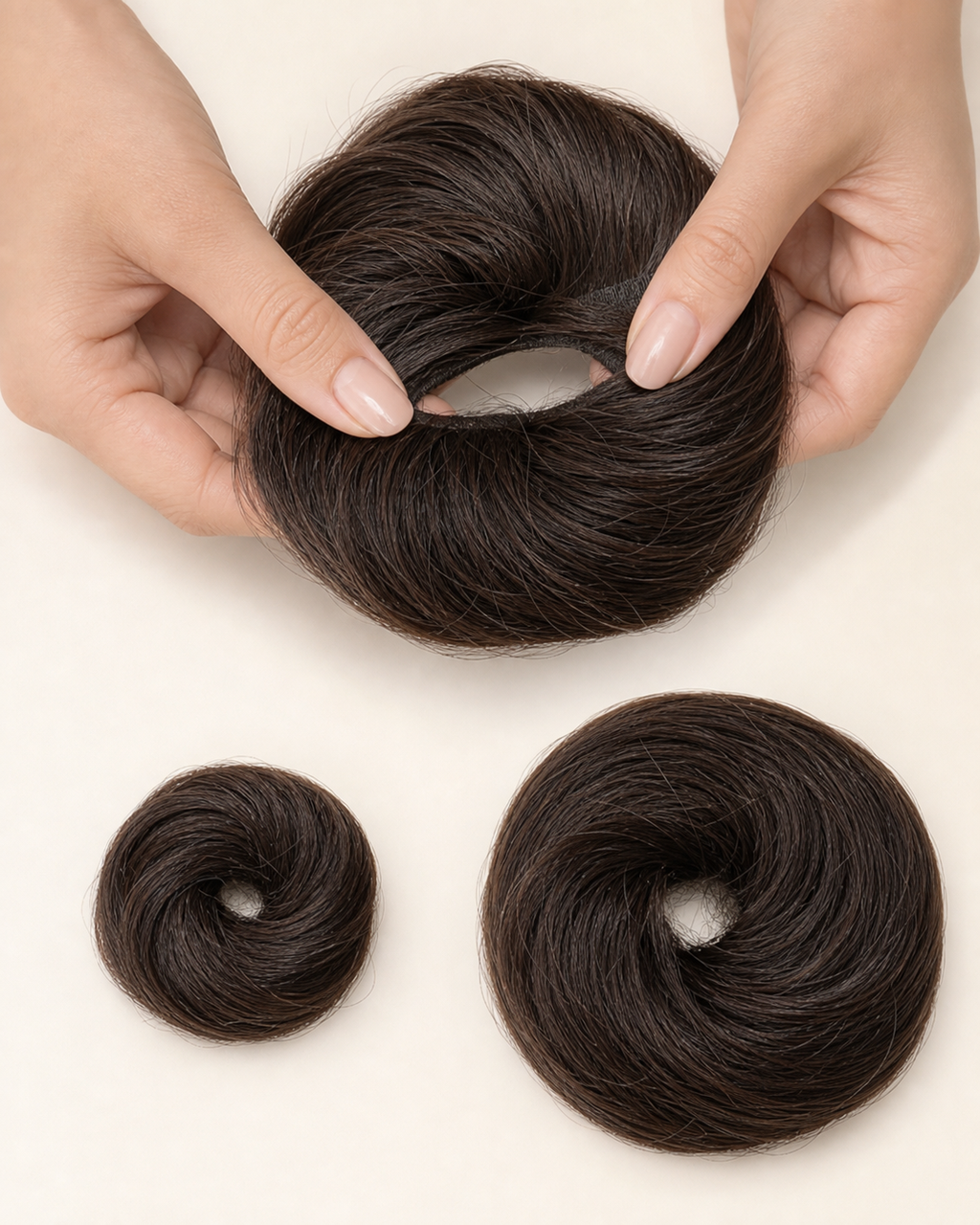 Hair Donut Bun Maker, Volumising Scrunchie - size range and stretch