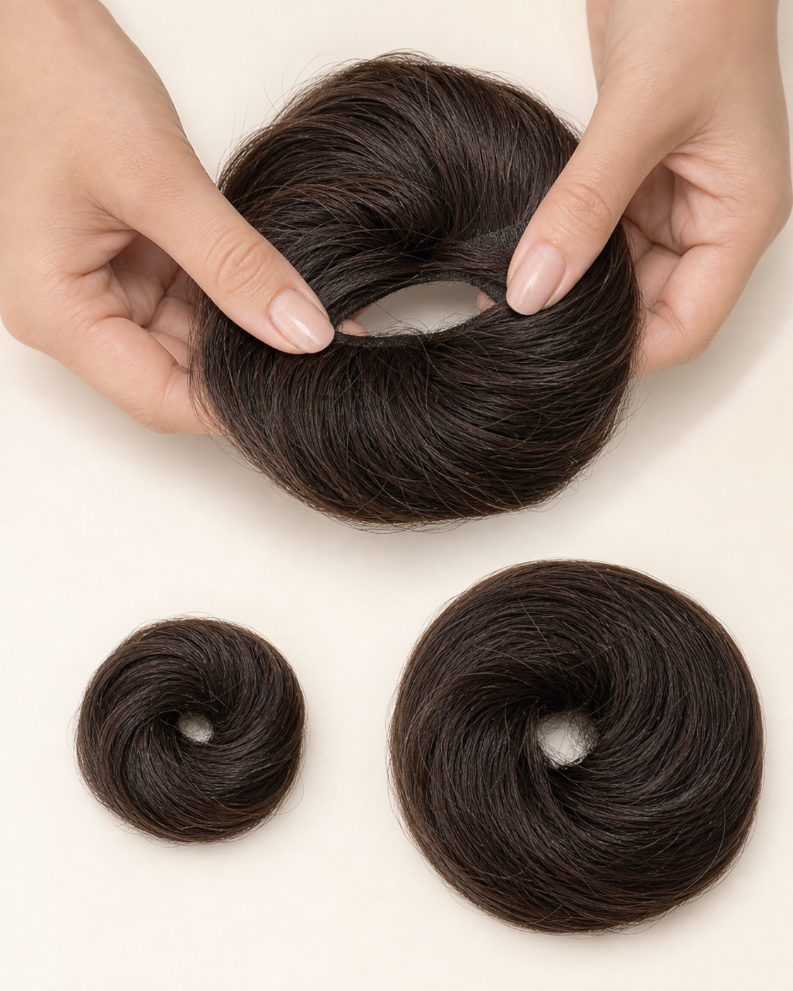 Hair Donut Bun Maker, Volumising Scrunchie - size range and stretch