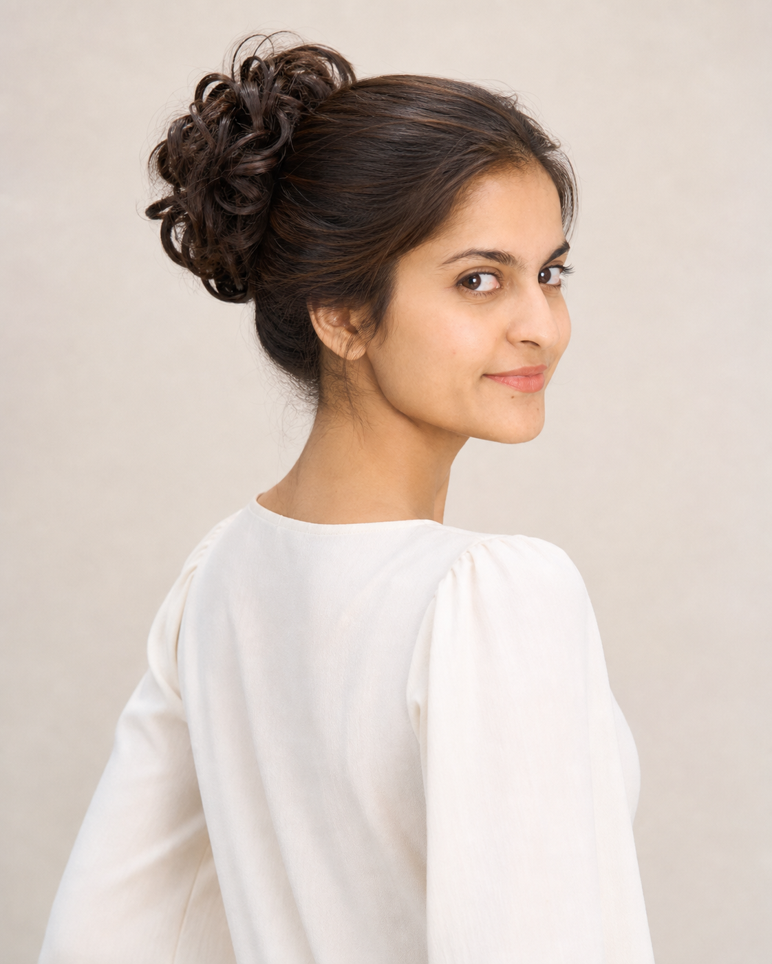 Hair Donut Bun Maker, Volumising Scrunchie - worn result on model