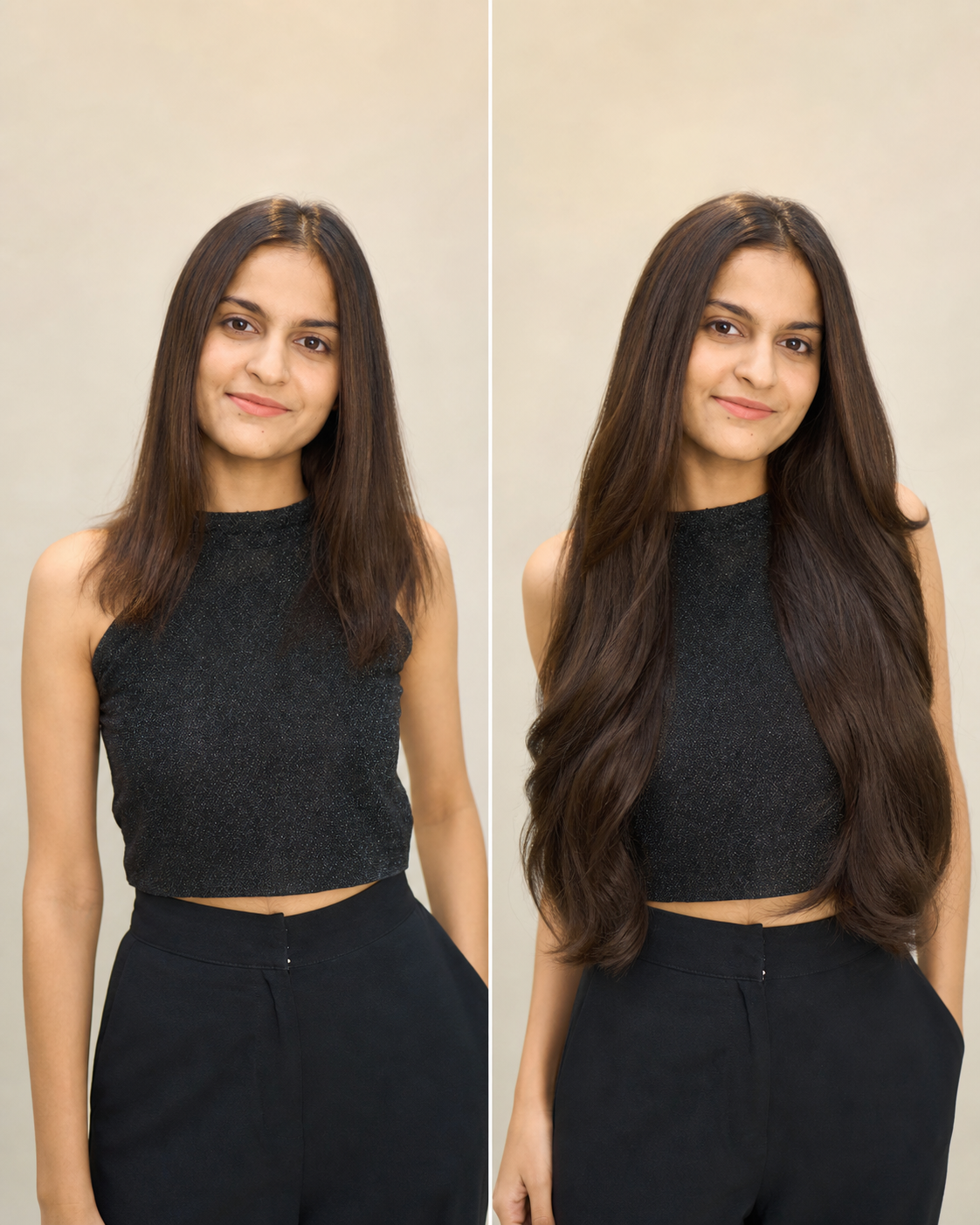 Human Hair Weft, Bulk Hair for Extensions - before and after result