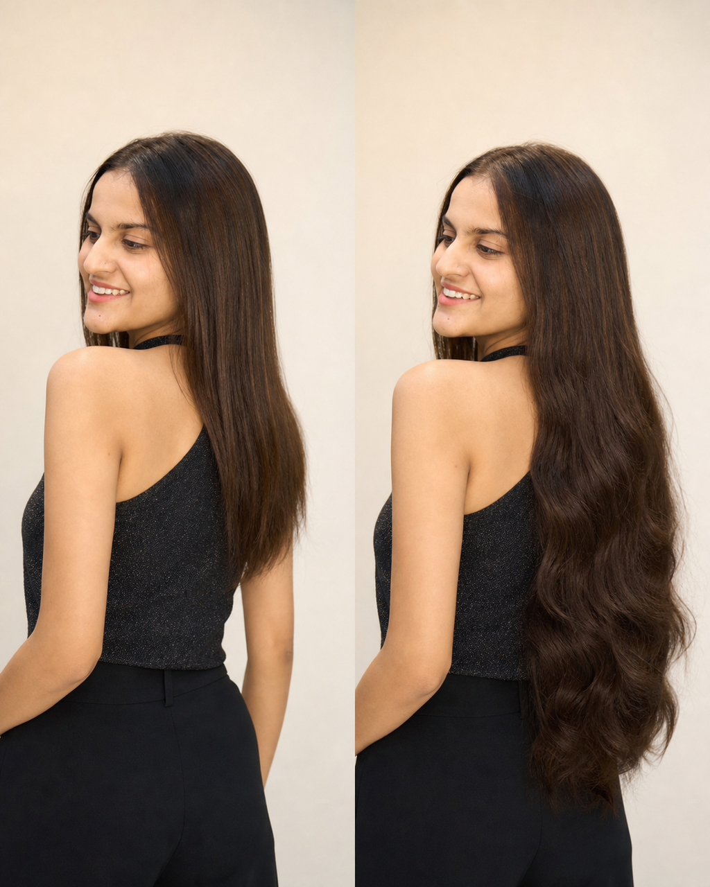 Human Hair Weft, Bulk Hair for Extensions - before and after result