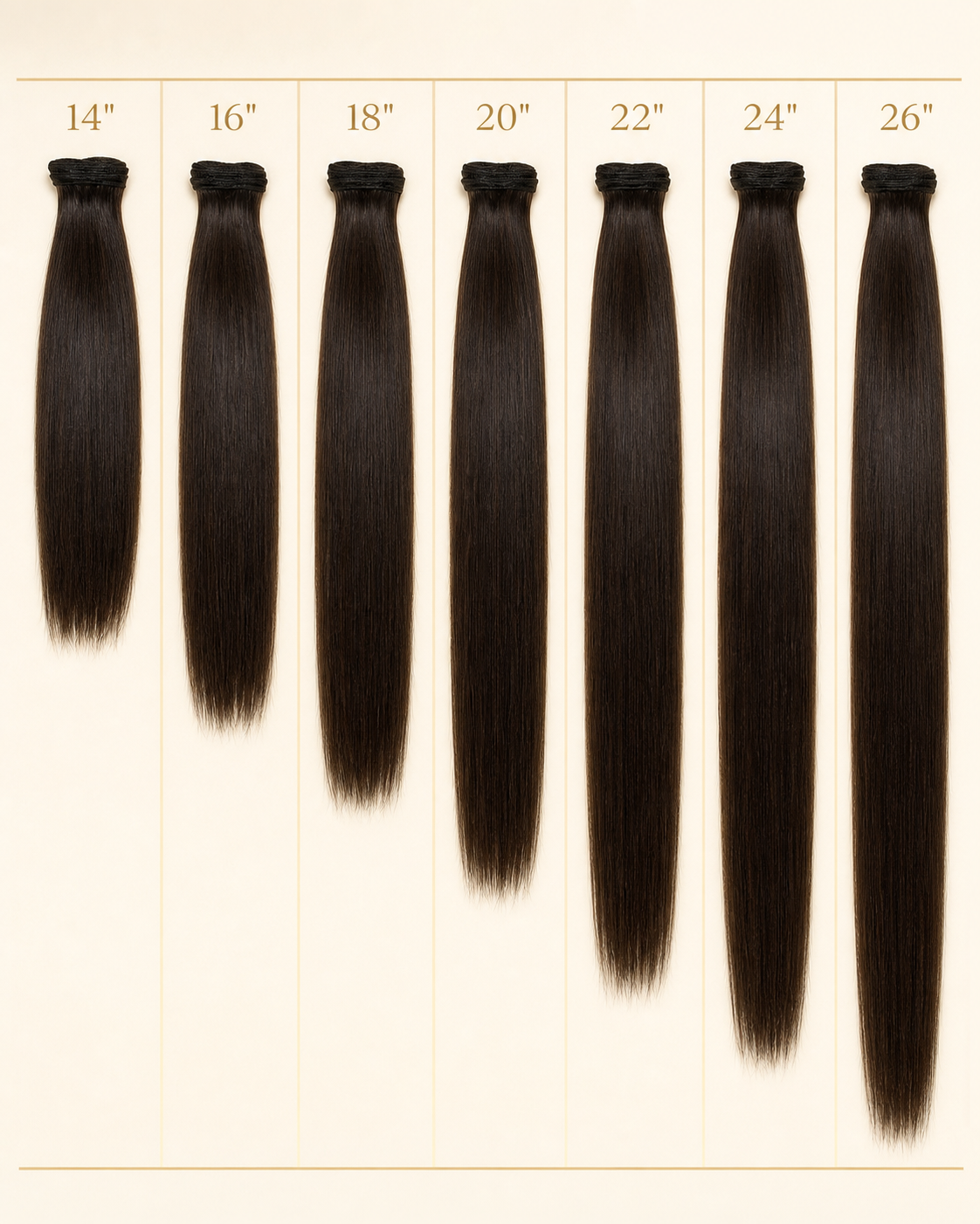 Human Hair Weft, Bulk Hair for Extensions - length comparison
