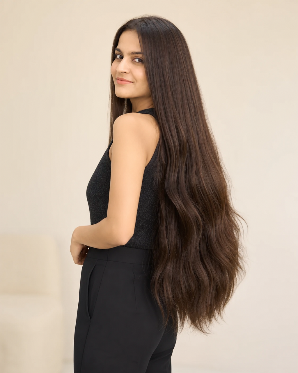Nano Tip Hair Extensions, 100% Human Hair - side and back view