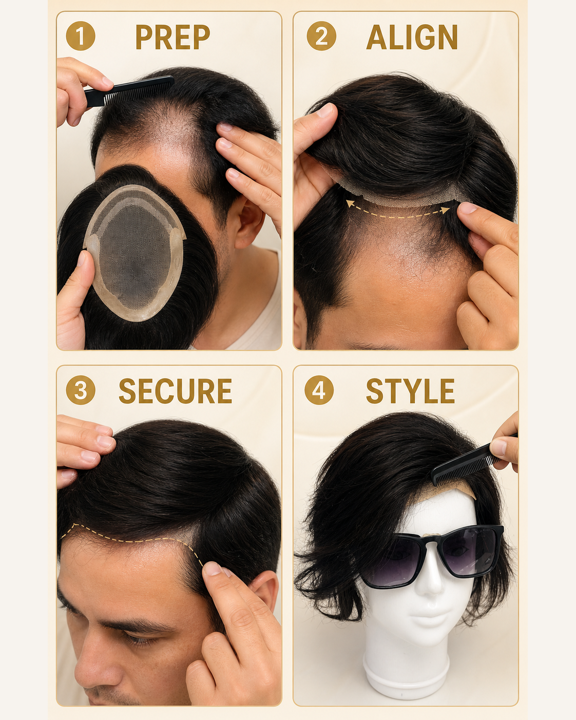 Octagon Front Lace Hair Patch for Men - step by step how to use guide