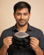 Premium Mono Hair Patch for Men, 100% Human Hair - held in hand