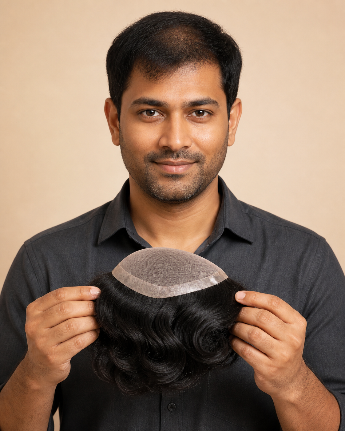 Premium Mono Hair Patch for Men, 100% Human Hair - held in hand