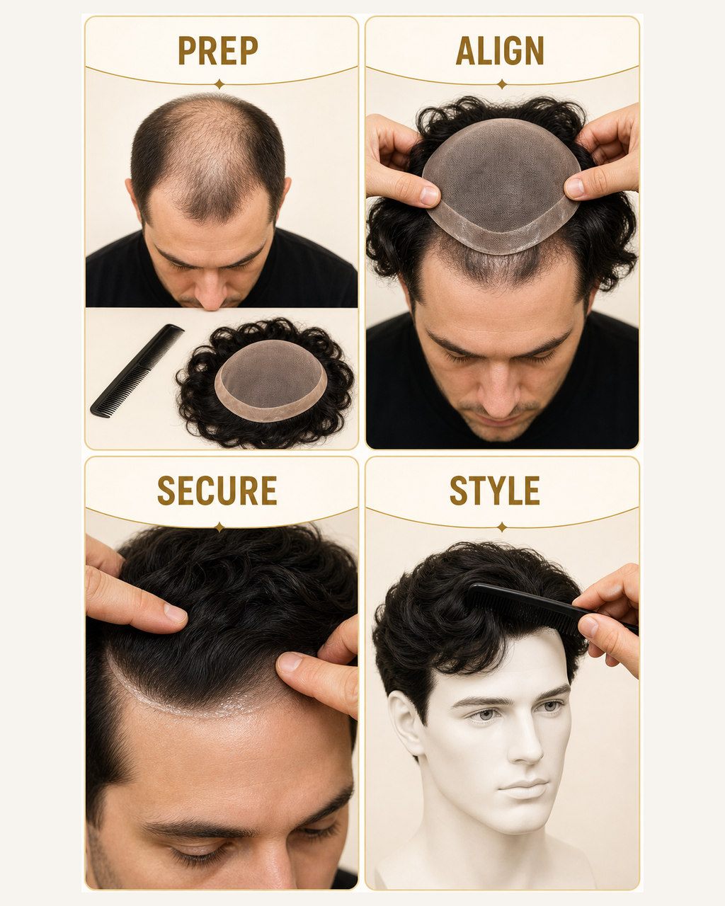 Premium Mono Hair Patch for Men, 100% Human Hair - step by step how to use guide
