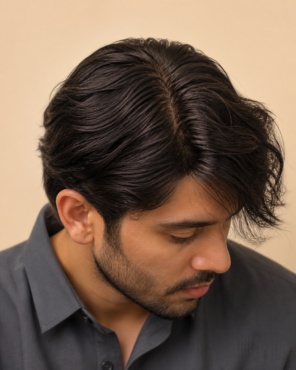 Silk Base Hair Patch for Men, Realistic Scalp Look - close-up of the temple blend