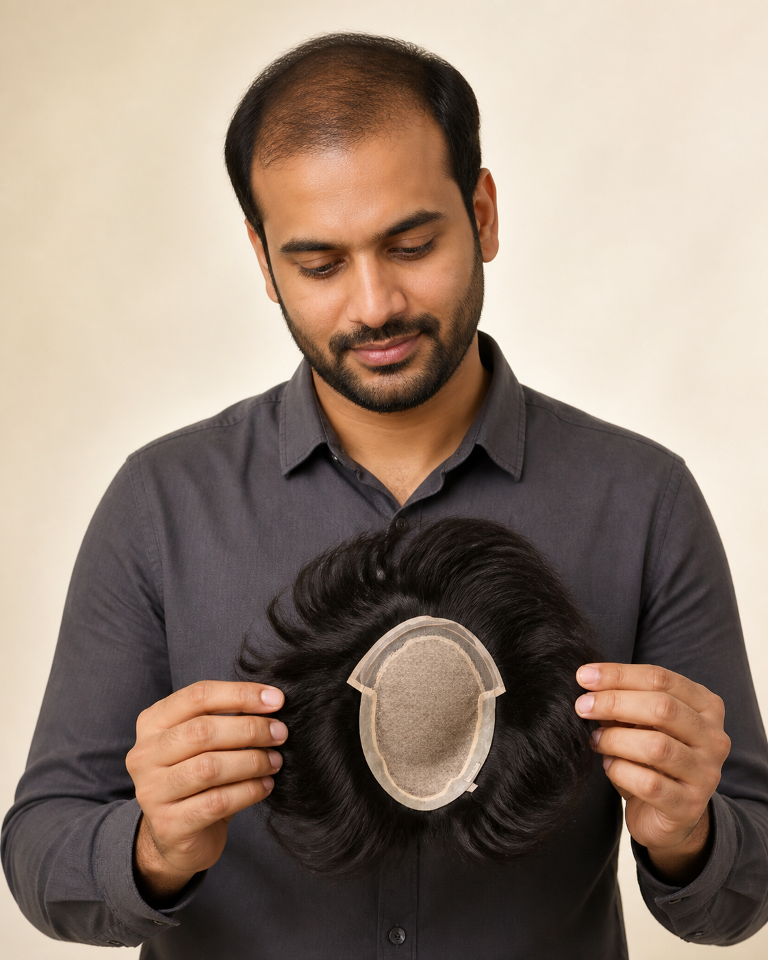 Silk Mirage Hair Patch for Men, Realistic Scalp - held in hand