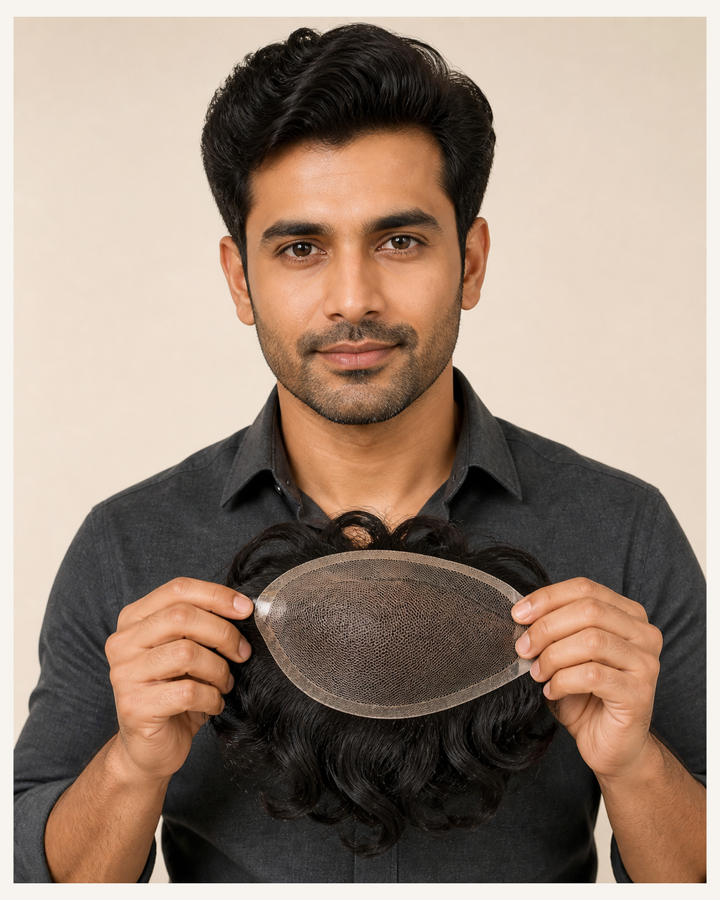 Swiss Full Lace Hair Patch for Men, Undetectable Hairline - held in hand