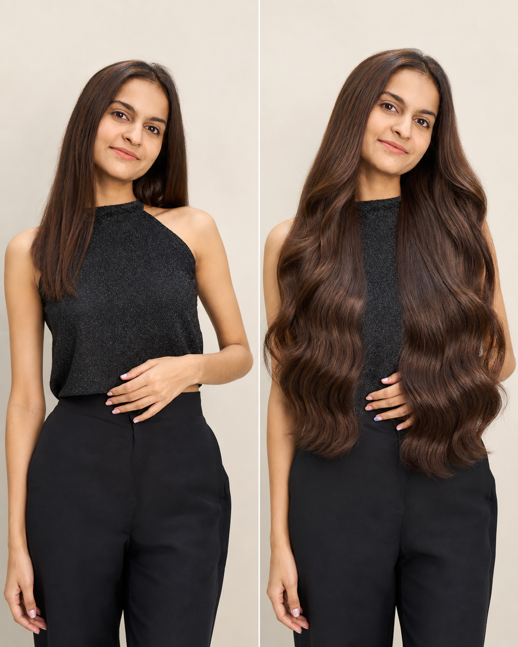 Tape-In Hair Extensions, 100% Human Hair - before and after result