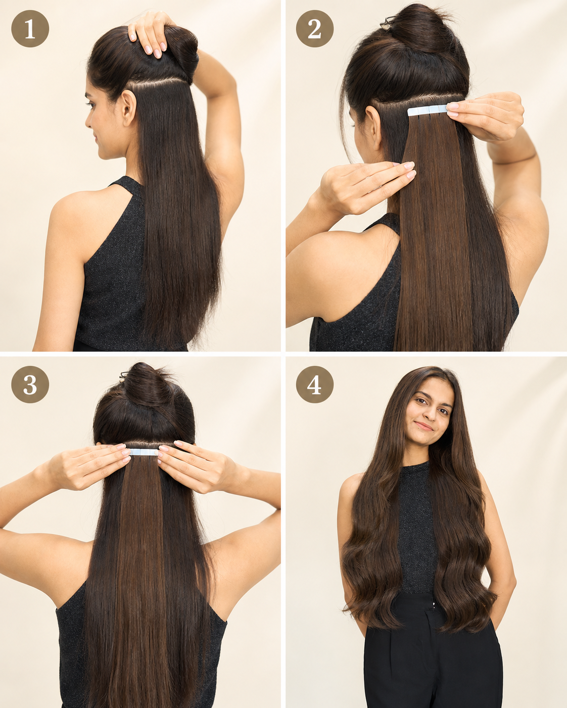 Tape-In Hair Extensions, 100% Human Hair - step by step how to use guide