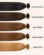 U-Tip Keratin Hair Extensions, 100% Human Hair - colour and texture chart